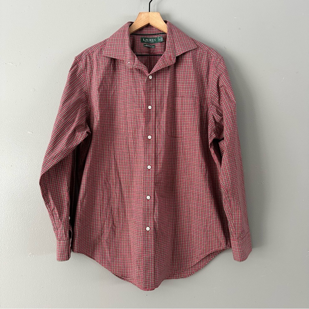 Lauren Ralph Lauren Green Label Classic Fit Cotton Blend Button Down | Red/Green